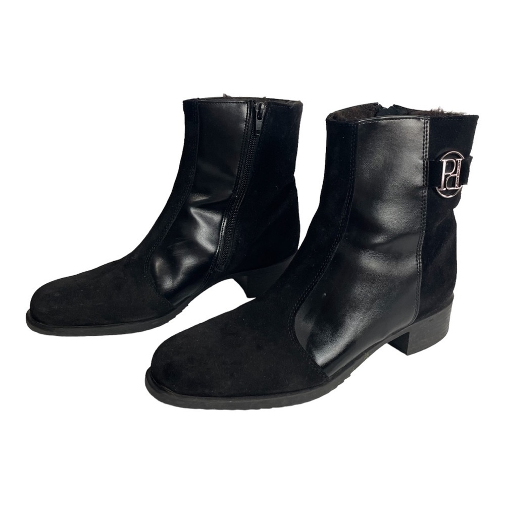 Pertti Palmroth Black Suede Leather Shearling Lined Boots Size‎ 7